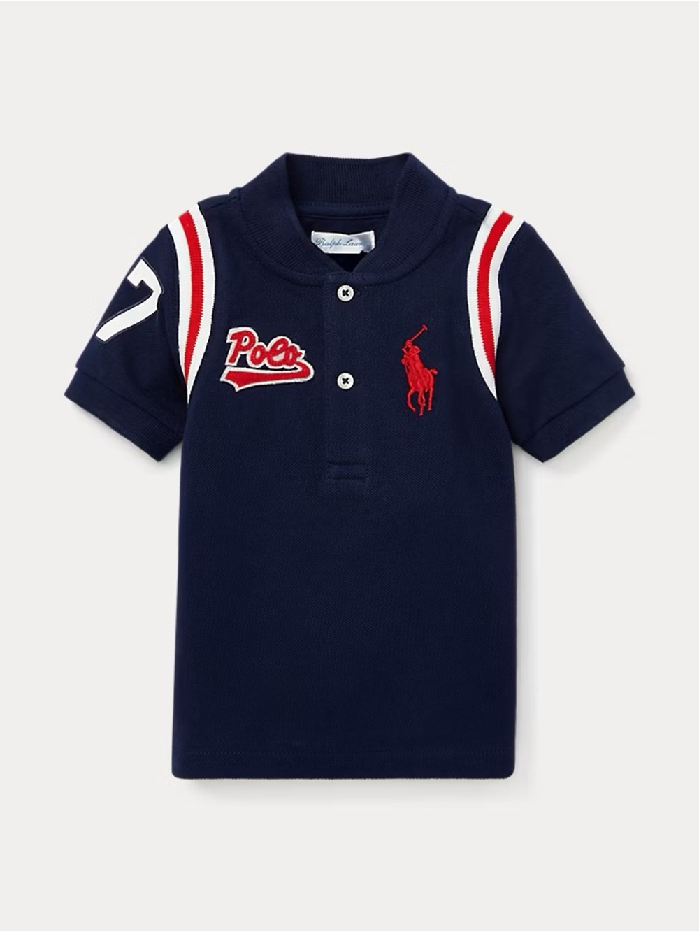 Ralph Lauren Baby Boy Cotton Mesh Baseball Shirt Navy Sz 12M Preppy Sporty
